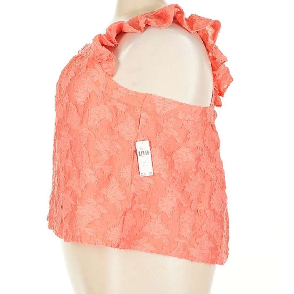 Anthropologie Amber Ruffled Coral Textured Criss Cross Back Sleeveless Blouse 3X - Picture 5 of 6